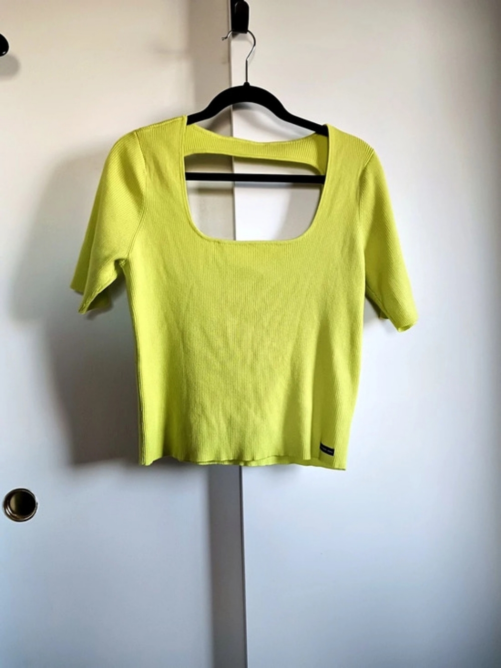 Calvin Klein Jeans Ribbed Square Neck Crop Top in Green Like New